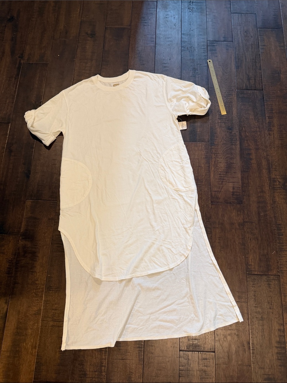 Free People Cream Short Sleeve Tunic Dress with Side Slit and pockets